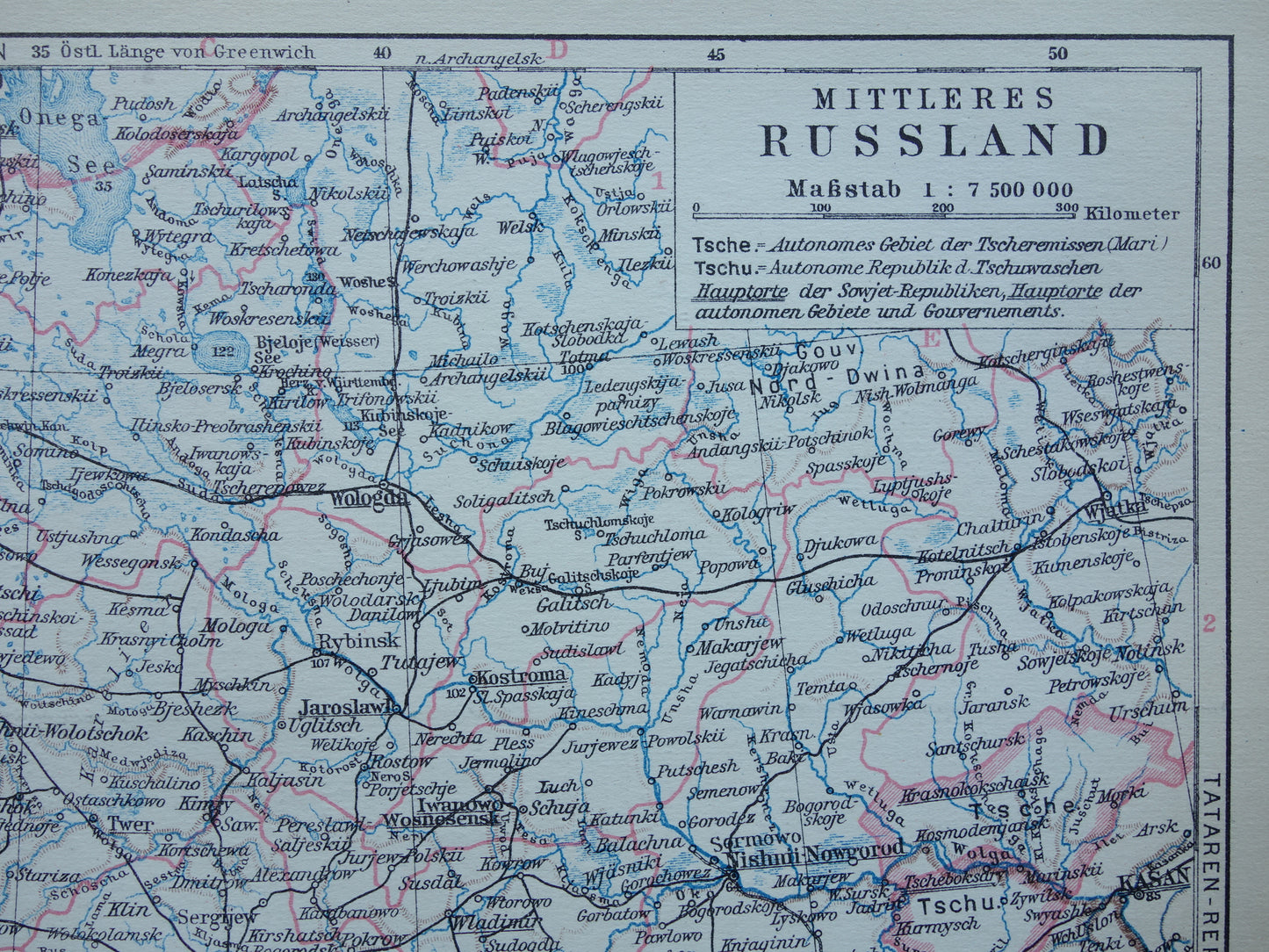Oude landkaart van Midden-Rusland uit 1928 Vintage landkaart