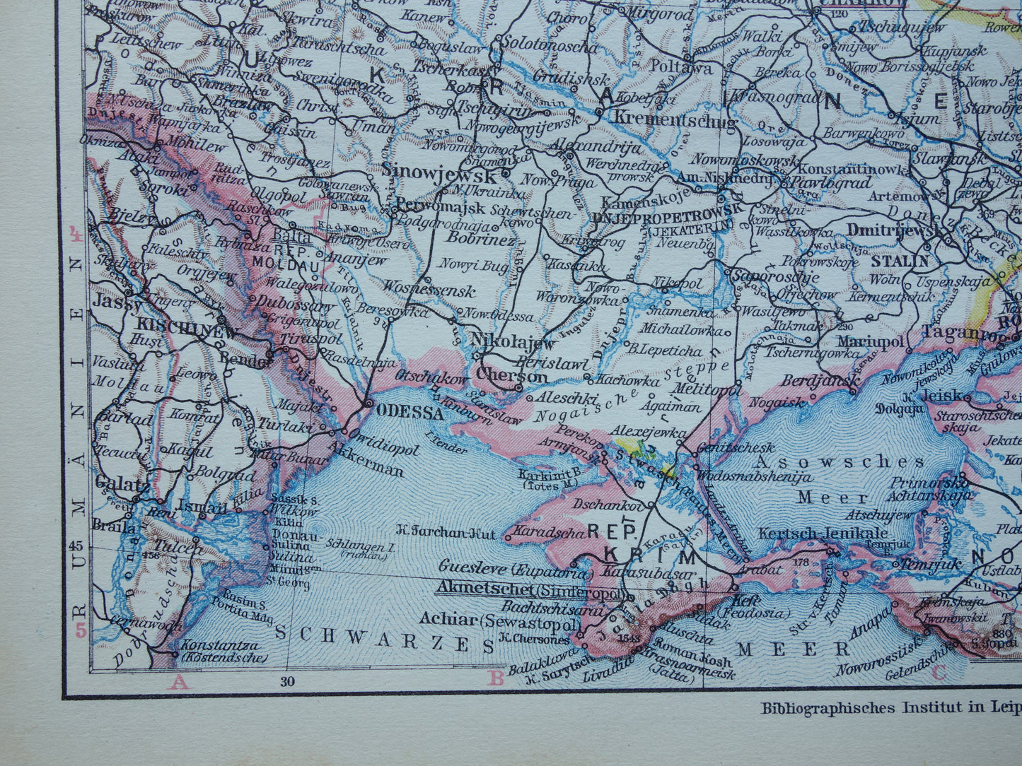 Oude landkaart van Midden-Rusland uit 1928 Vintage landkaart