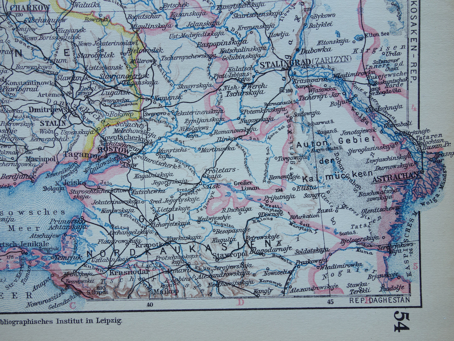 Oude landkaart van Midden-Rusland uit 1928 Vintage landkaart