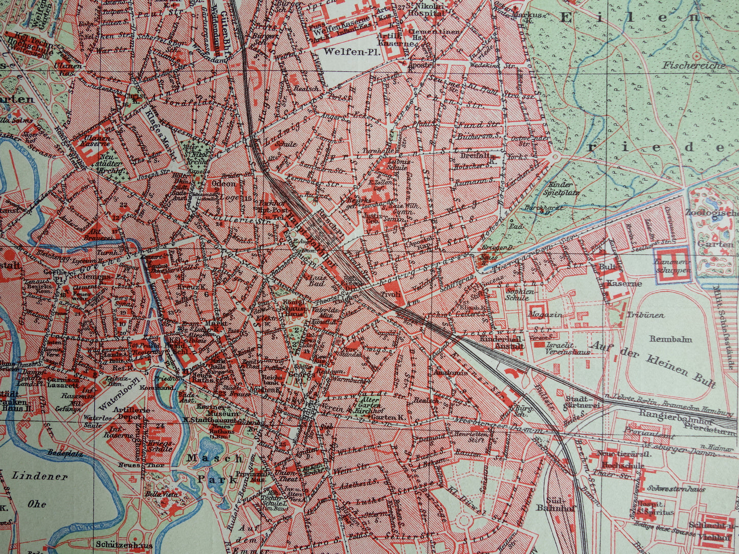 HANOVER old map of Hanover Germany from 1907 - original vintage historical maps with year