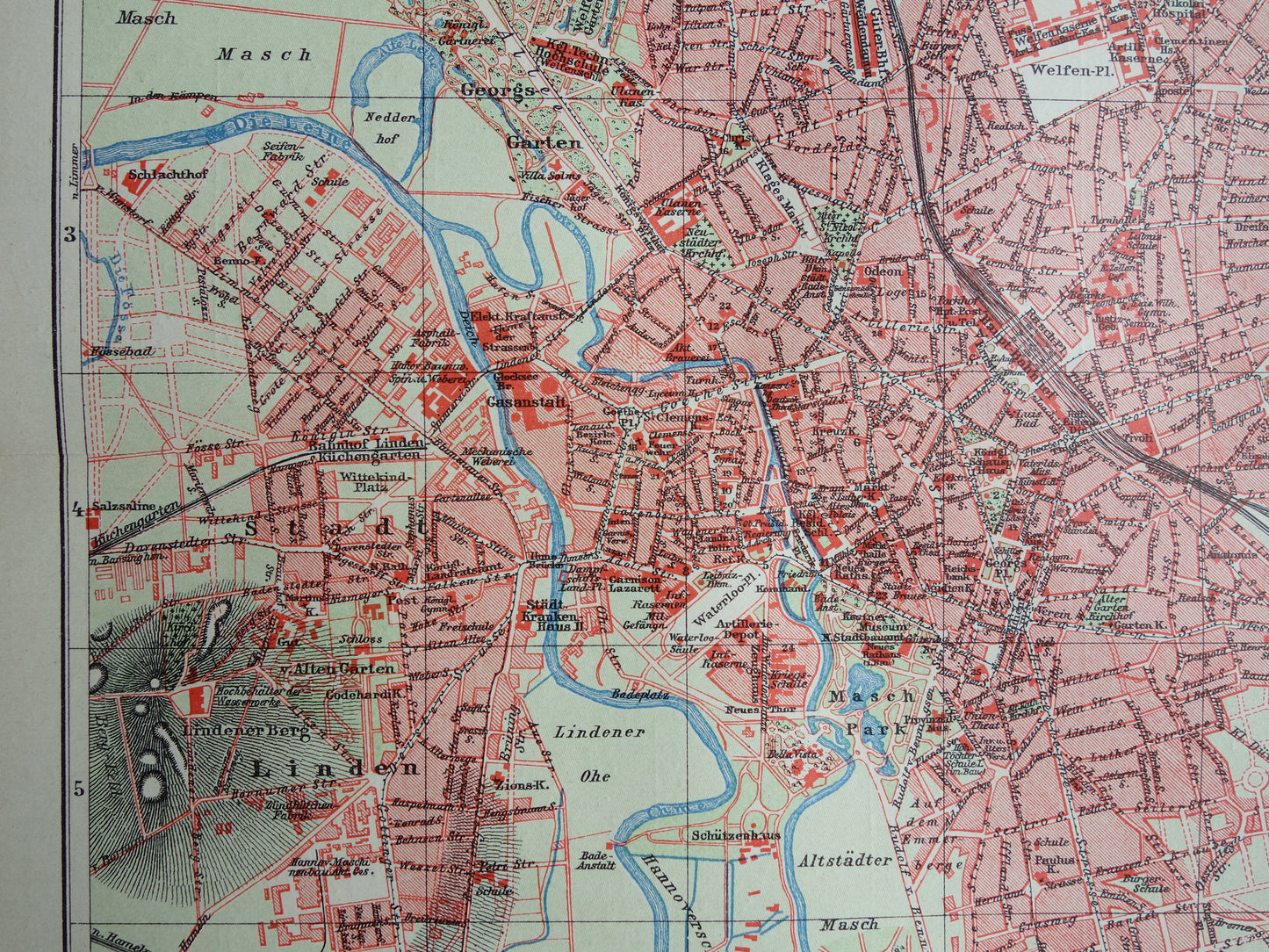 HANOVER old map of Hanover Germany from 1907 - original vintage historical maps with year