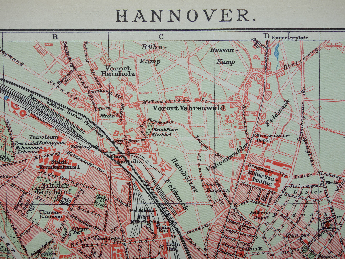 HANOVER old map of Hanover Germany from 1907 - original vintage historical maps with year