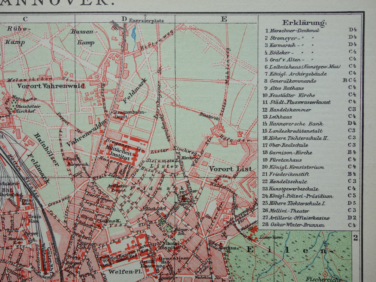 HANOVER old map of Hanover Germany from 1907 - original vintage historical maps with year