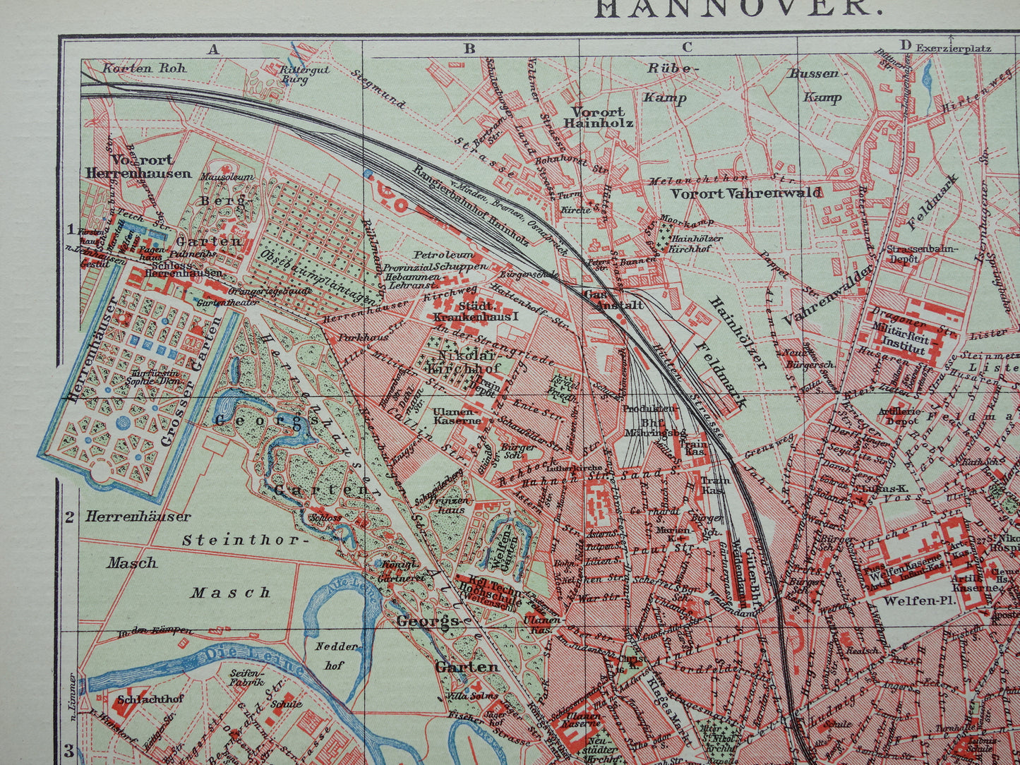 HANOVER old map of Hanover Germany from 1907 - original vintage historical maps with year