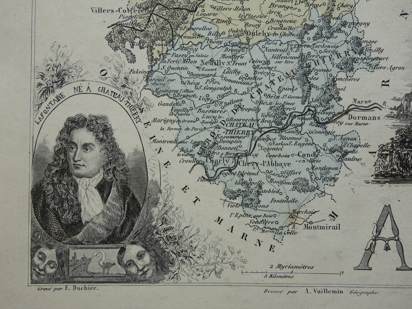 Oude kaart AISNE departement Frankrijk uit 1870 originele antieke handgekleurde landkaart Laon Soissons Saint-Quentin