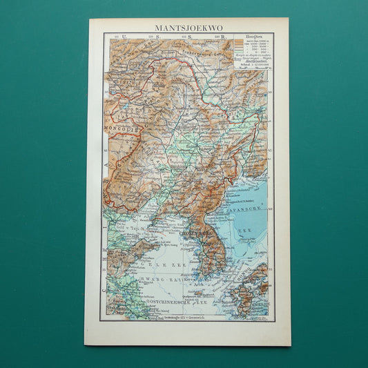 Mantsjoekwo Oude kaart van Mantsjoerije Korea China uit 1936 Originele vintage Nederlandse kaart van Mandsjoekwo