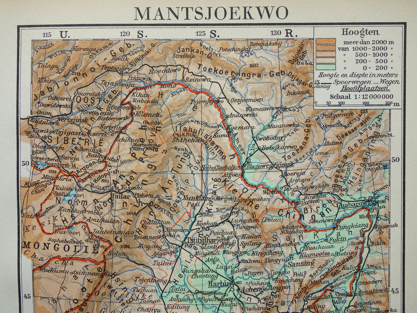 Manchukuo Old map of Manchuria Korea China from 1936 Original vintage Dutch map of Manchukuo