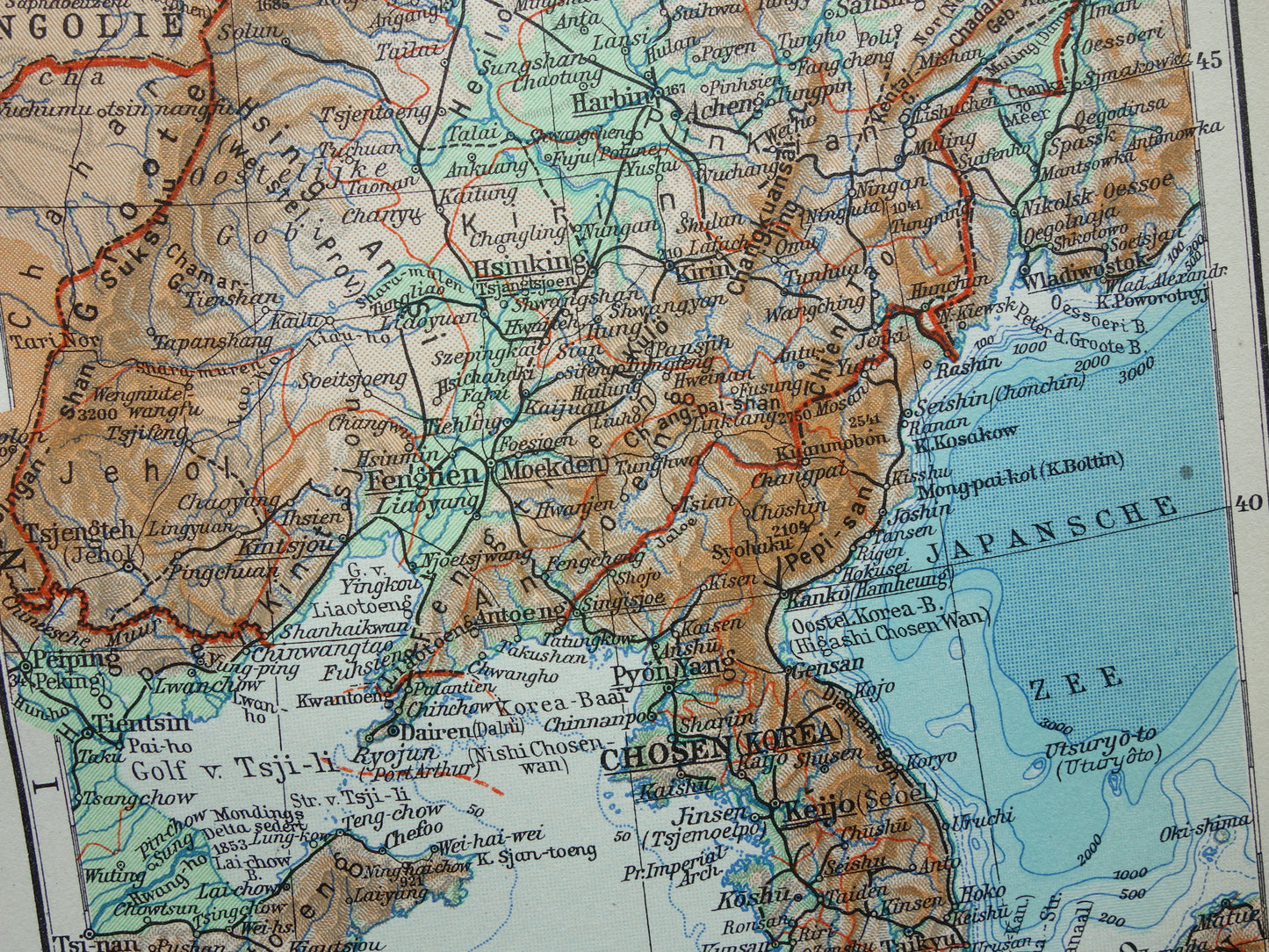 Manchukuo Old map of Manchuria Korea China from 1936 Original vintage Dutch map of Manchukuo