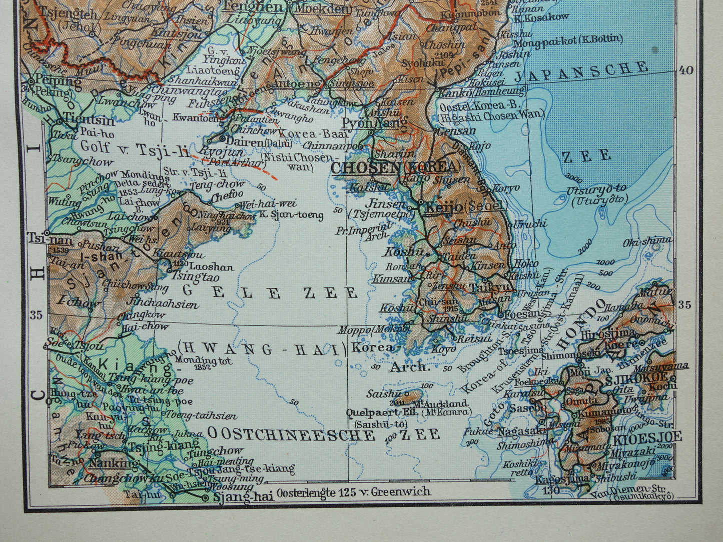 Manchukuo Old map of Manchuria Korea China from 1936 Original vintage Dutch map of Manchukuo
