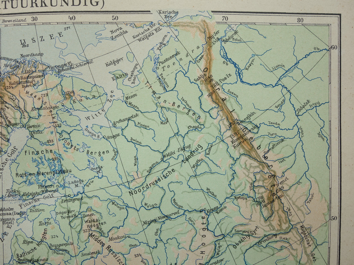 EUROPA Oude fysieke kaart van Europa uit 1935 oiginele Nederlandse vintage landkaart Bergen Rivieren Geologie hoogtekaart