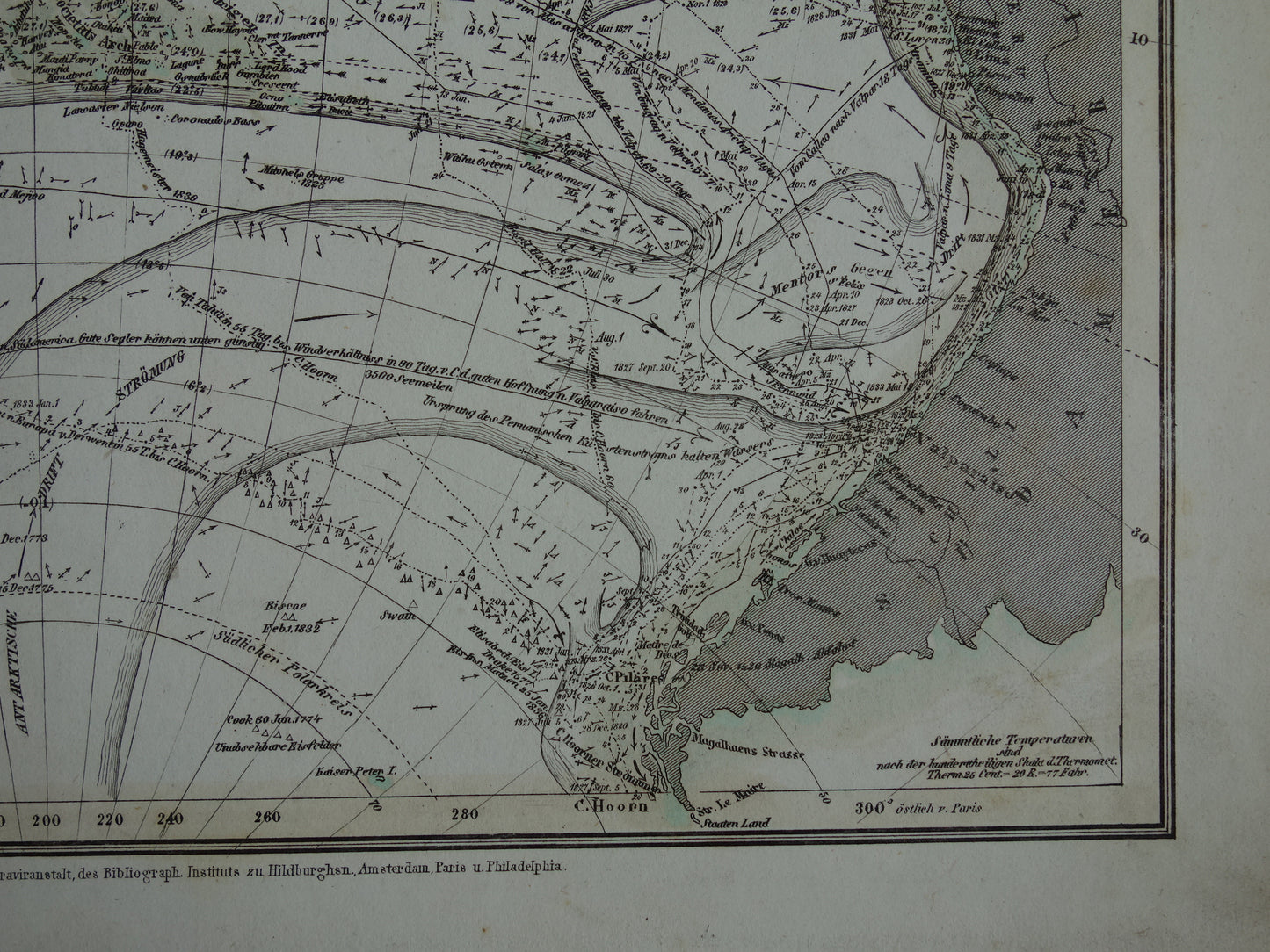 Antieke kaart van de Grote Oceaan Originele 170+ jaar oude antieke Duitse landkaart zeekaart Stille Oceaan