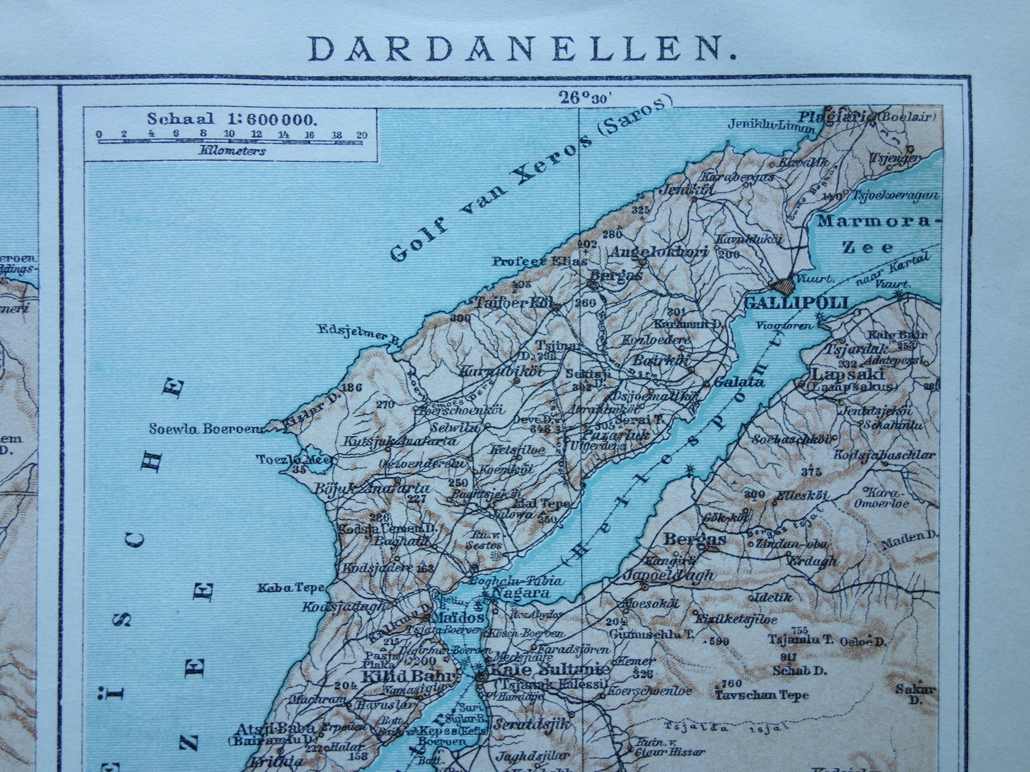 BOSPORUS & DARDANELLES small old map from 1915 original Dutch vintage map