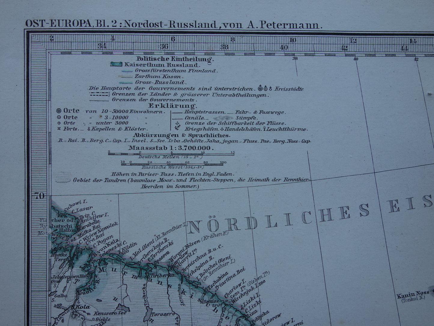 RUSSIA Old map of White Sea Archangel from the year 1876 antique map northern Russia old vintage maps Barents Sea