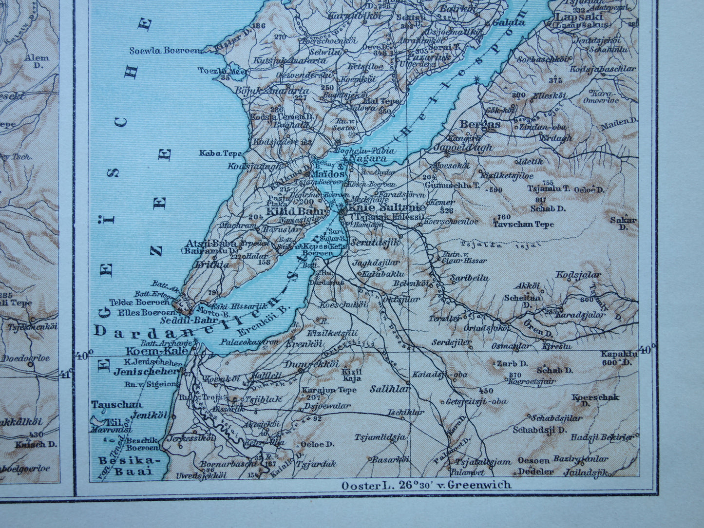 BOSPORUS & DARDANELLES small old map from 1915 original Dutch vintage map