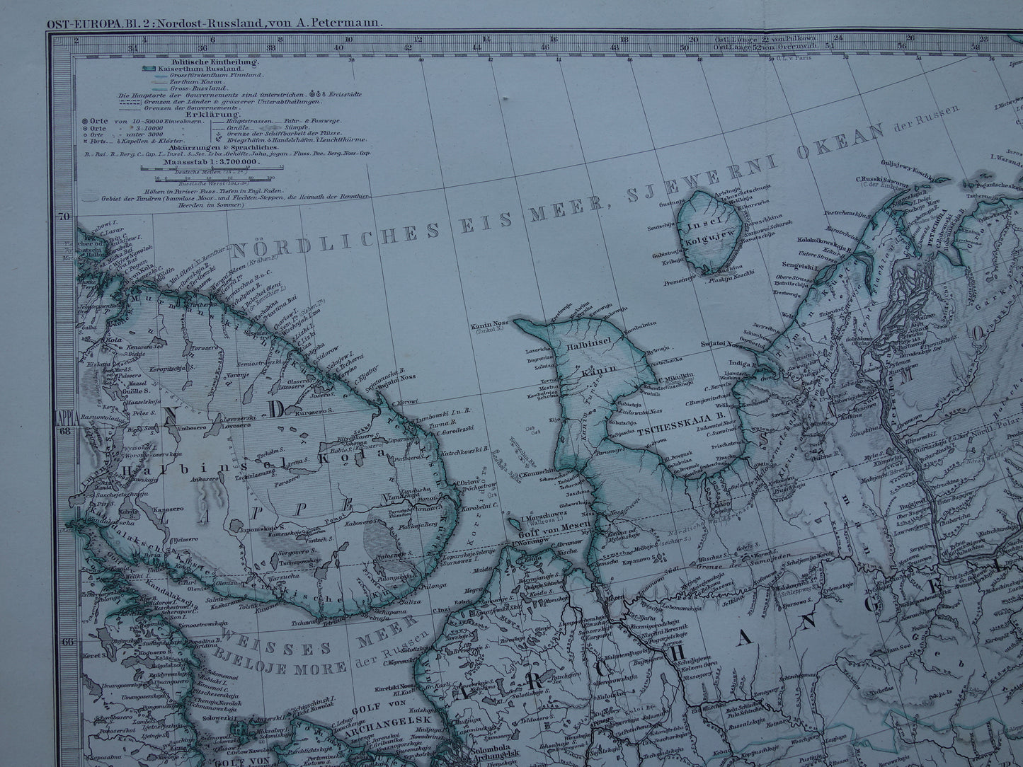 RUSSIA Old map of White Sea Archangel from the year 1876 antique map northern Russia old vintage maps Barents Sea