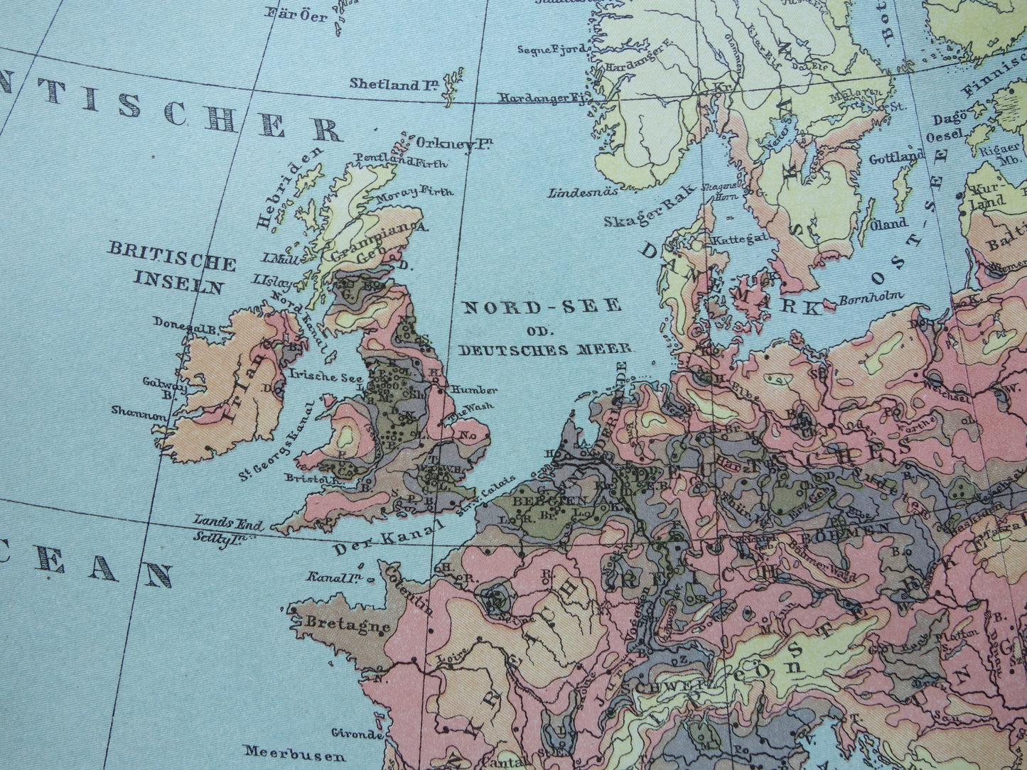 Old map Population Density of Europe from the year 1902 antique Thematic map