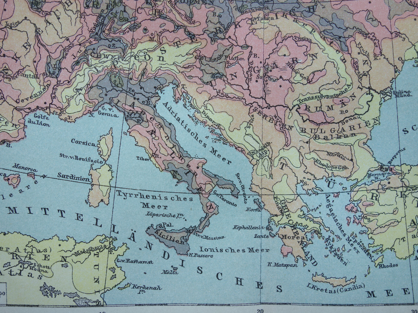 Old map Population Density of Europe from the year 1902 antique Thematic map