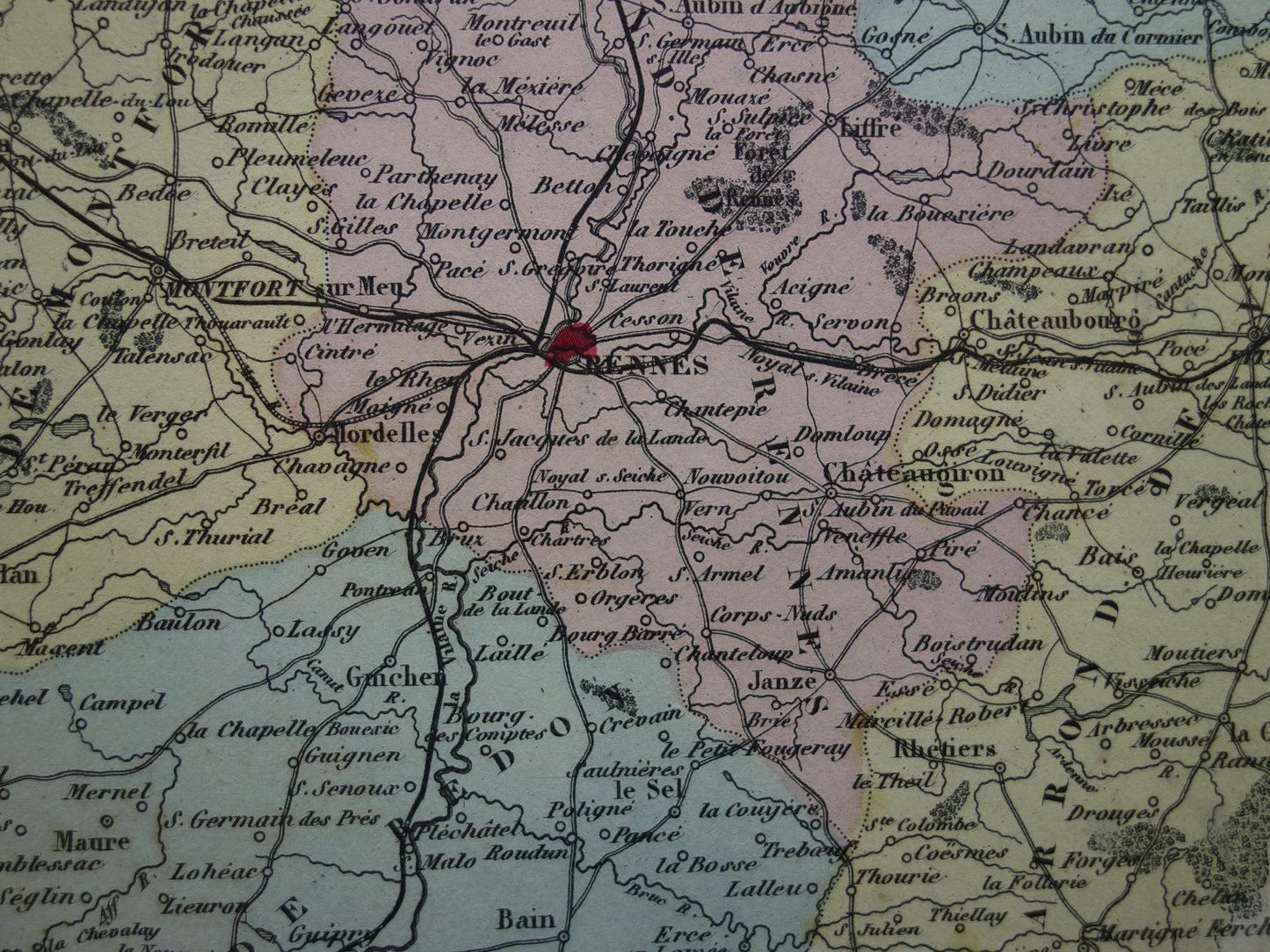 Ille et Vilaine department France old map 1870 original antique map Rennes historical maps