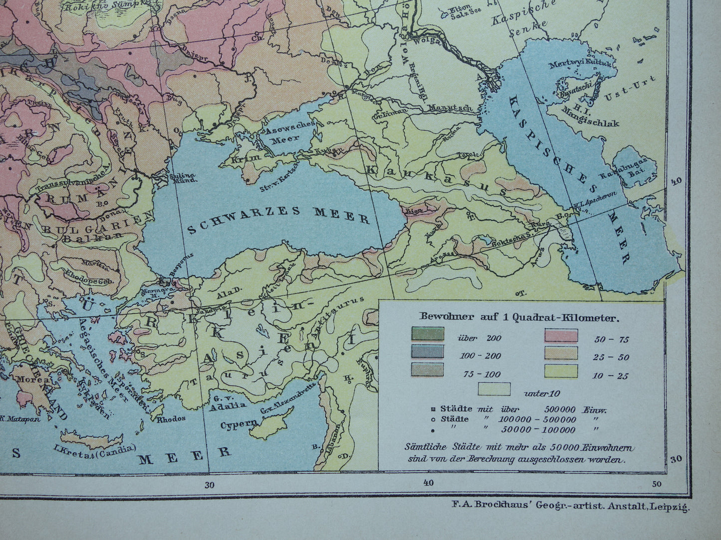 Old map Population Density of Europe from the year 1902 antique Thematic map