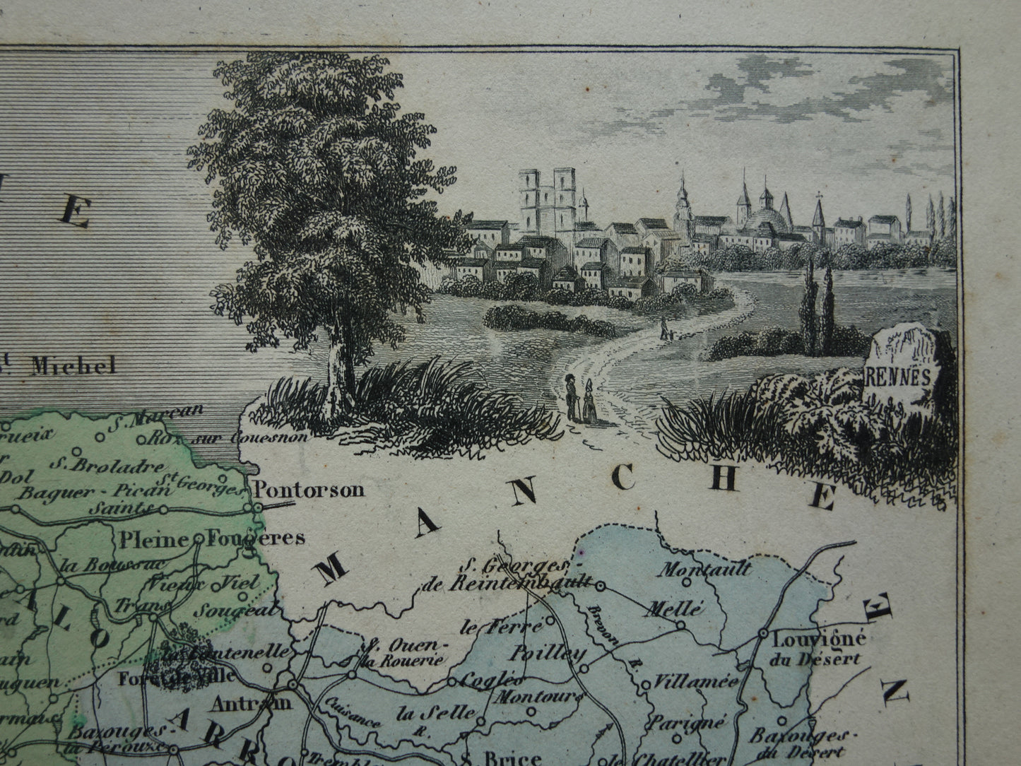 Ille et Vilaine department France old map 1870 original antique map Rennes historical maps
