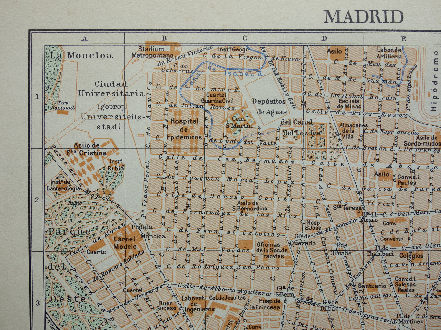 MADRID oude kaart van Madrid Spanje uit 1936 originele vintage plattegrond