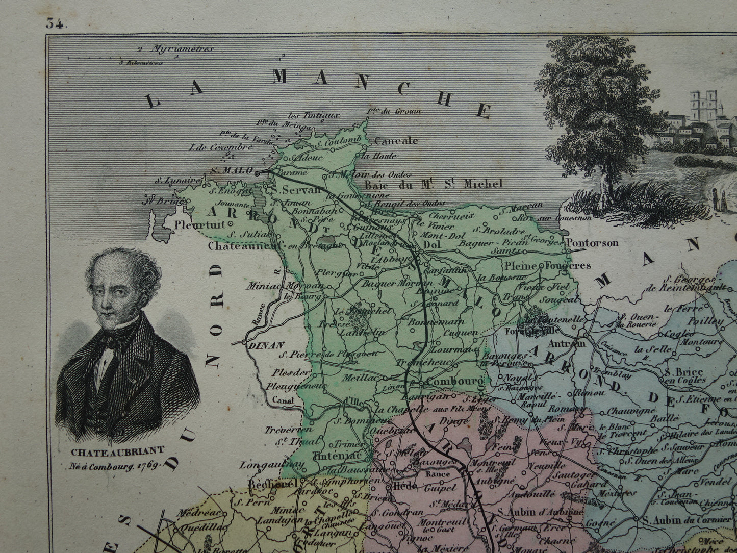 Ille et Vilaine department France old map 1870 original antique map Rennes historical maps