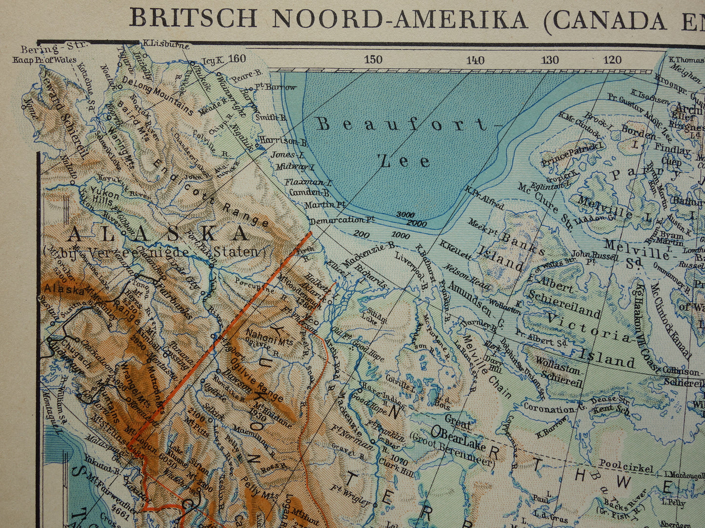 Old map of Canada Greenland and Alaska original vintage Dutch map 1930s