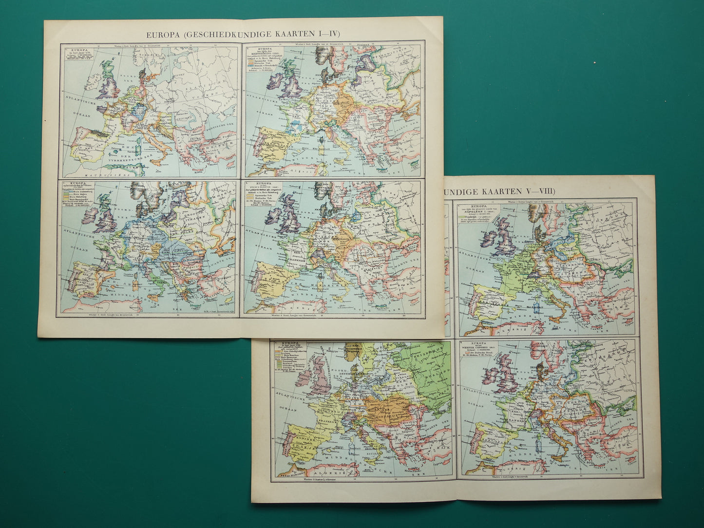 History of Europe in old maps - set of 2 prints with 8 x historical map - map Napoleon 1789 1815
