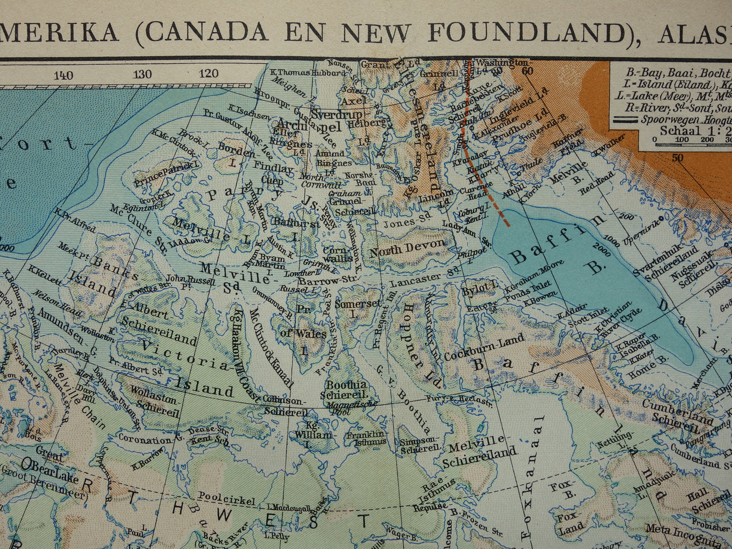 Old map of Canada Greenland and Alaska original vintage Dutch map 1930s