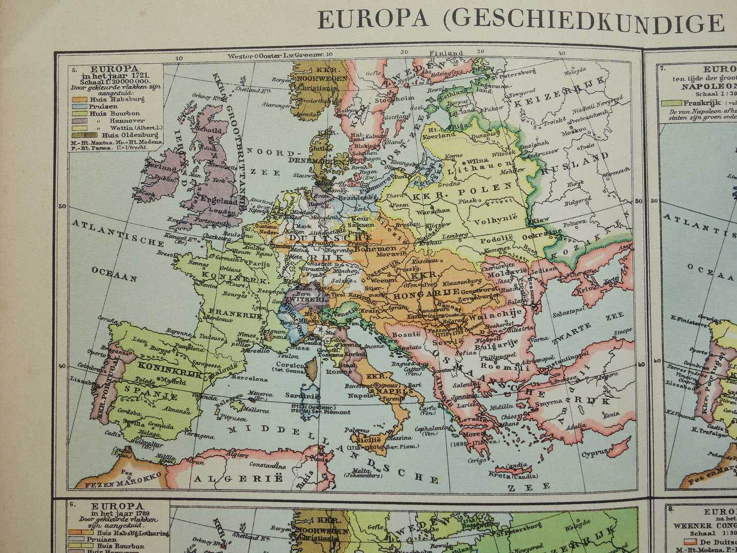 History of Europe in old maps - set of 2 prints with 8 x historical map - map Napoleon 1789 1815