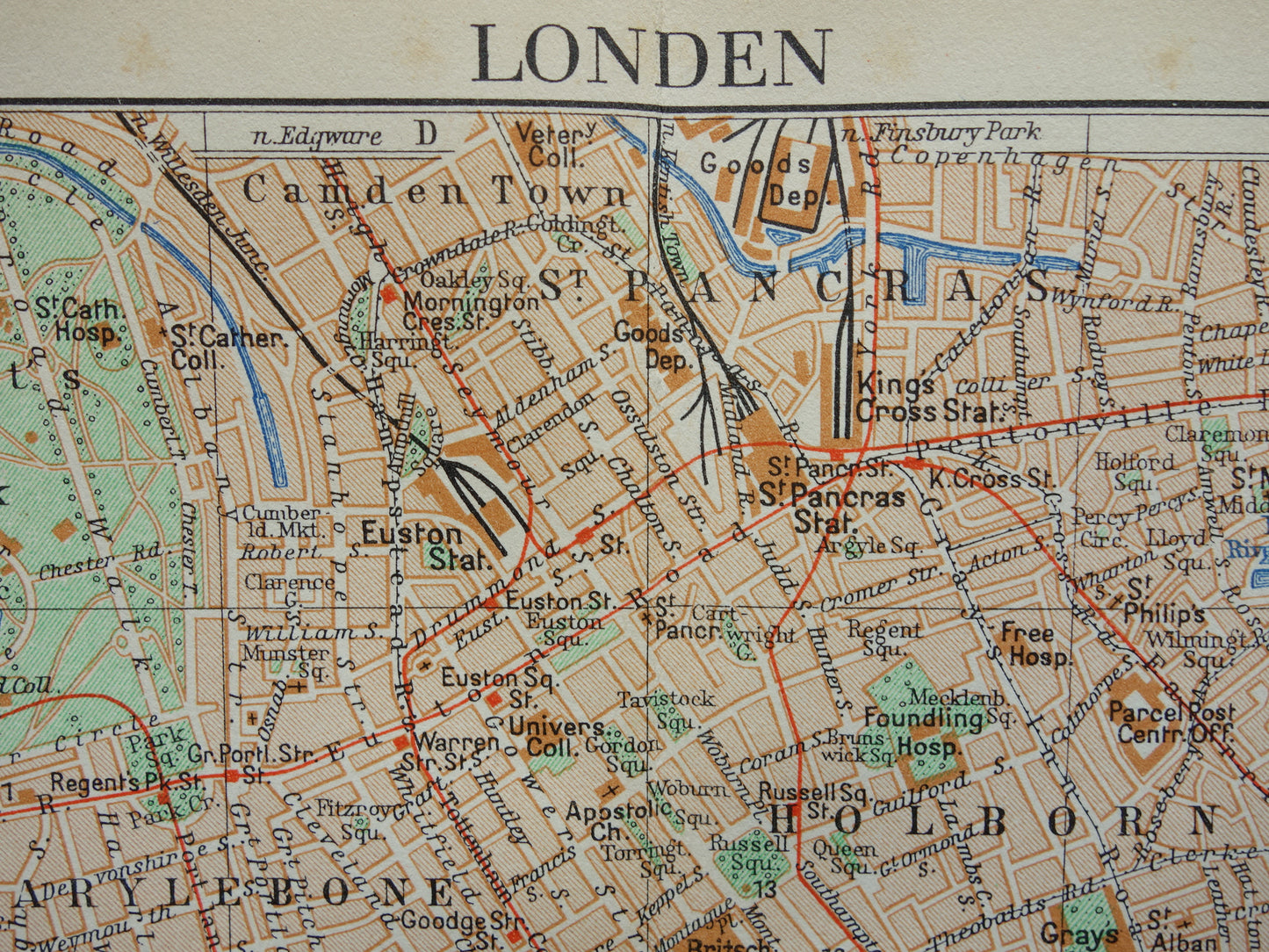 LONDON alte Karte von 1936 originale niederländische antike Karte des Zentrums von London City Westend Westminster