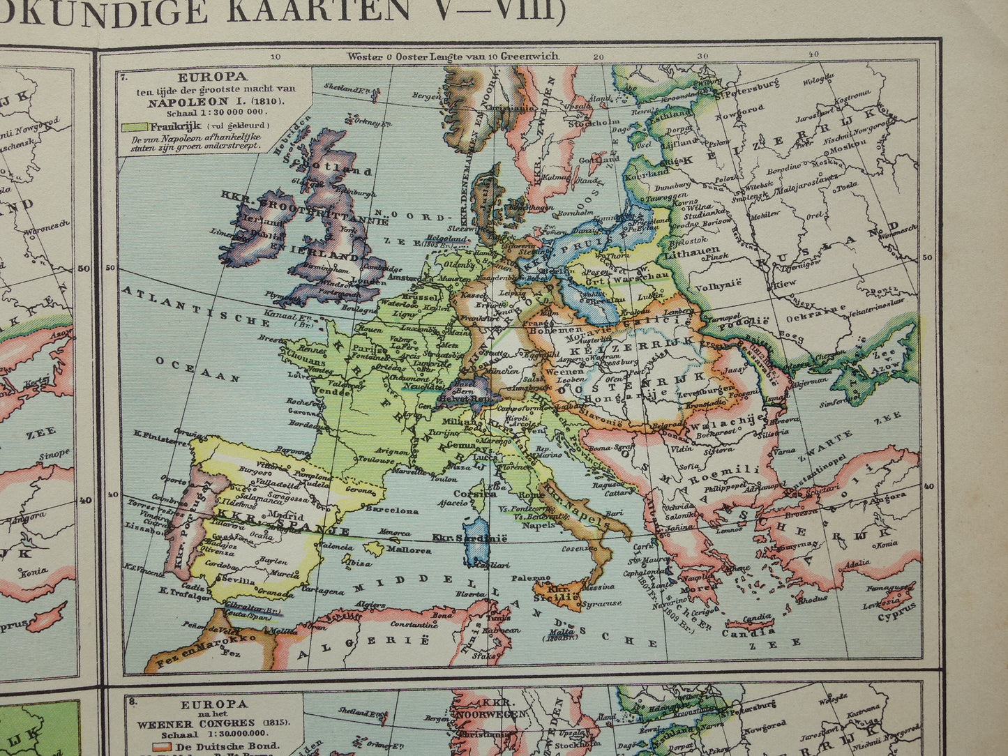History of Europe in old maps - set of 2 prints with 8 x historical map - map Napoleon 1789 1815