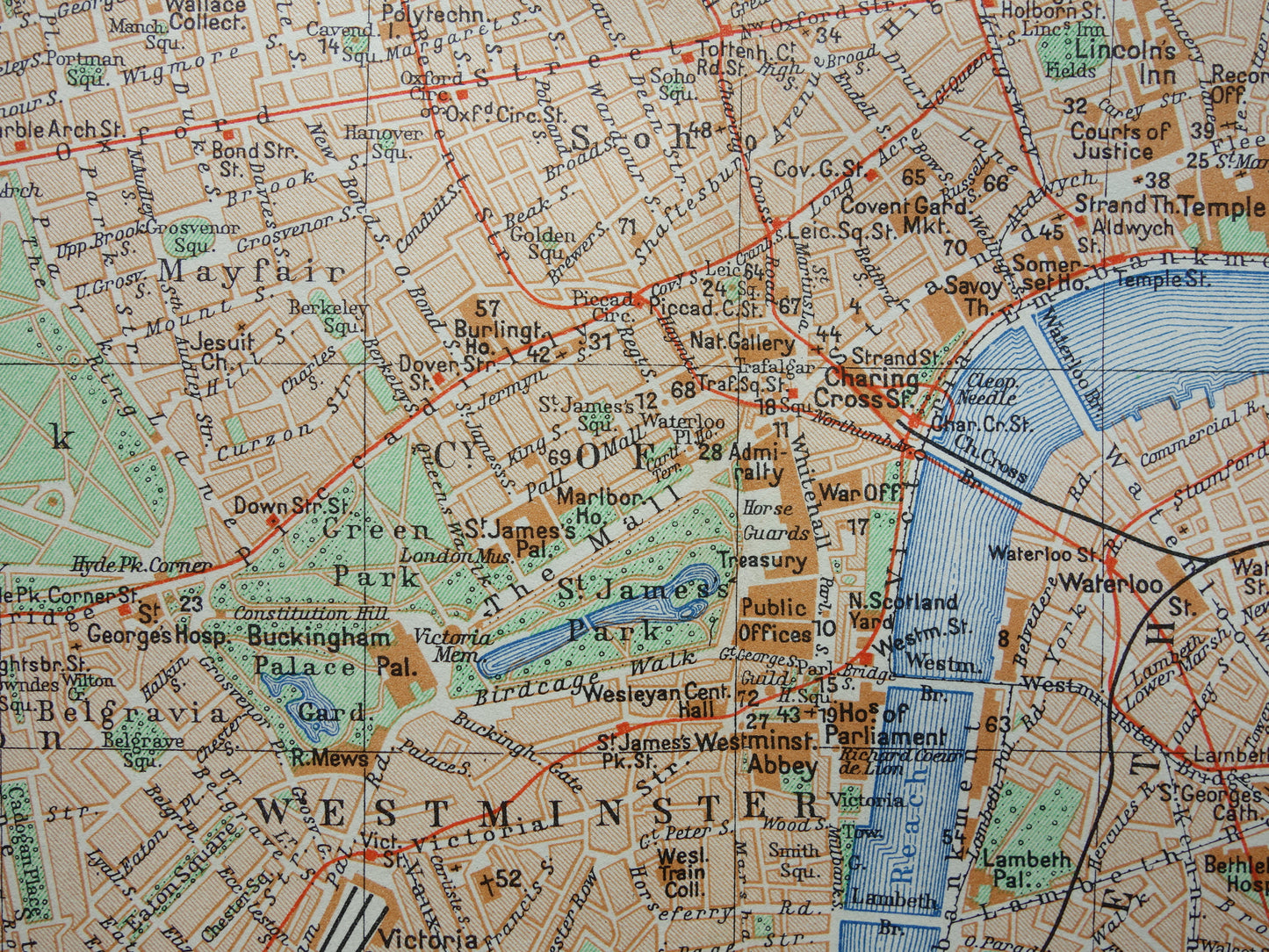 LONDON alte Karte von 1936 originale niederländische antike Karte des Zentrums von London City Westend Westminster