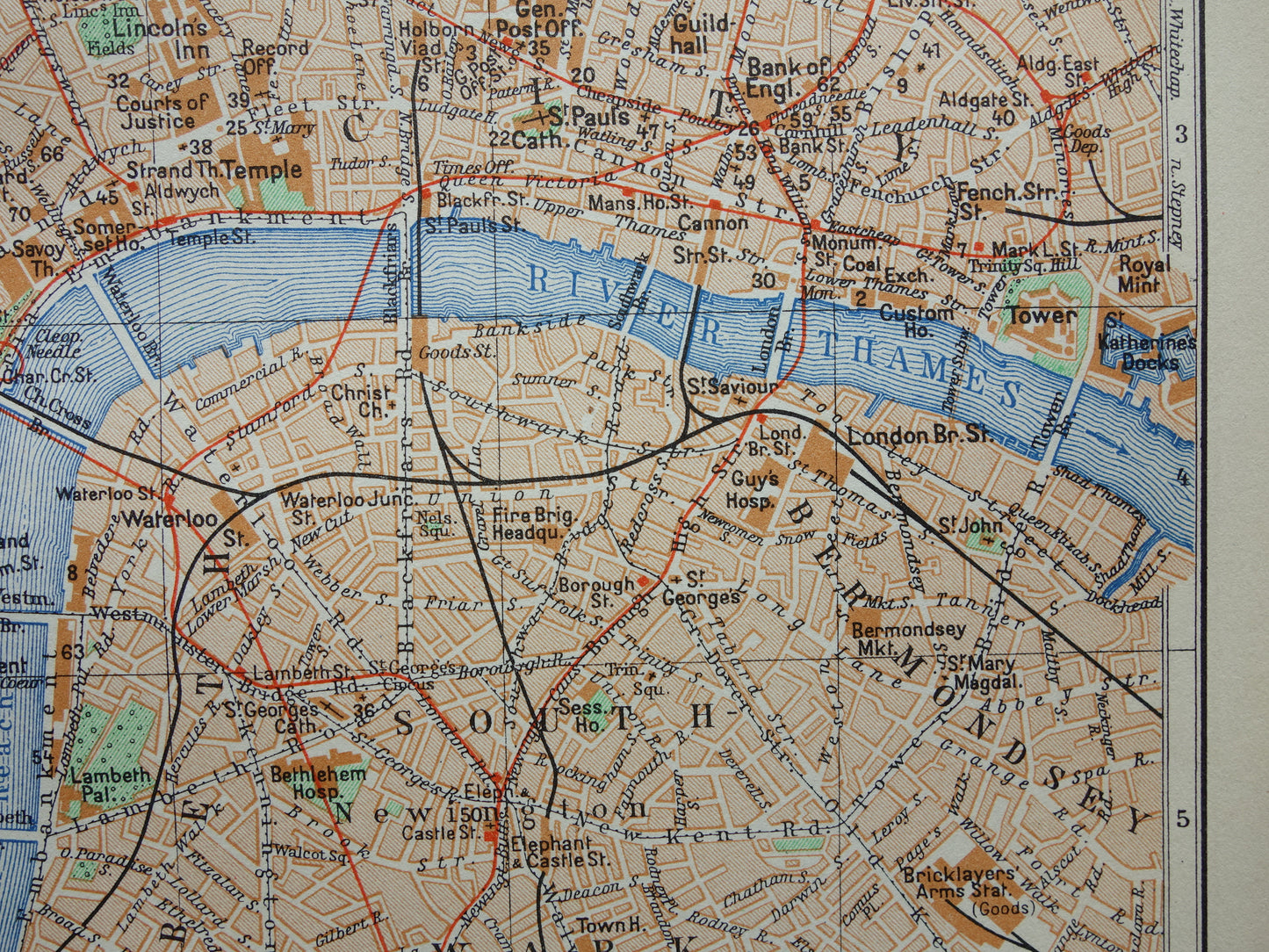 LONDON alte Karte von 1936 originale niederländische antike Karte des Zentrums von London City Westend Westminster