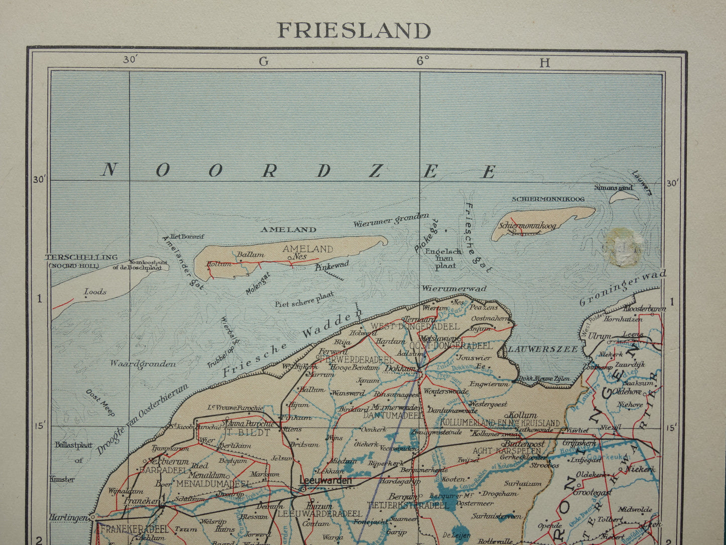 FRIESLAND Old map of the province of Friesland from 1935 small original vintage historical map