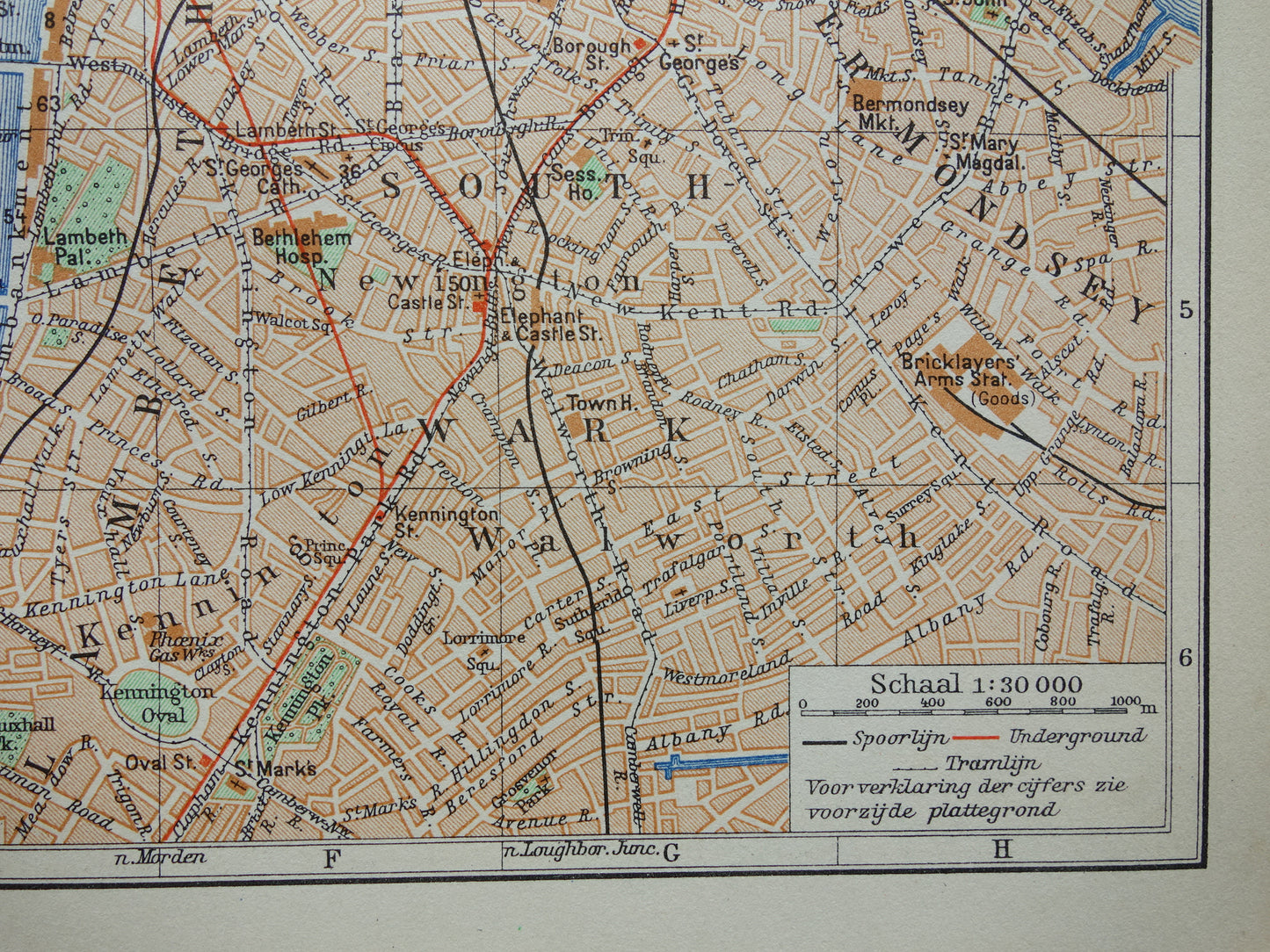 LONDON alte Karte von 1936 originale niederländische antike Karte des Zentrums von London City Westend Westminster