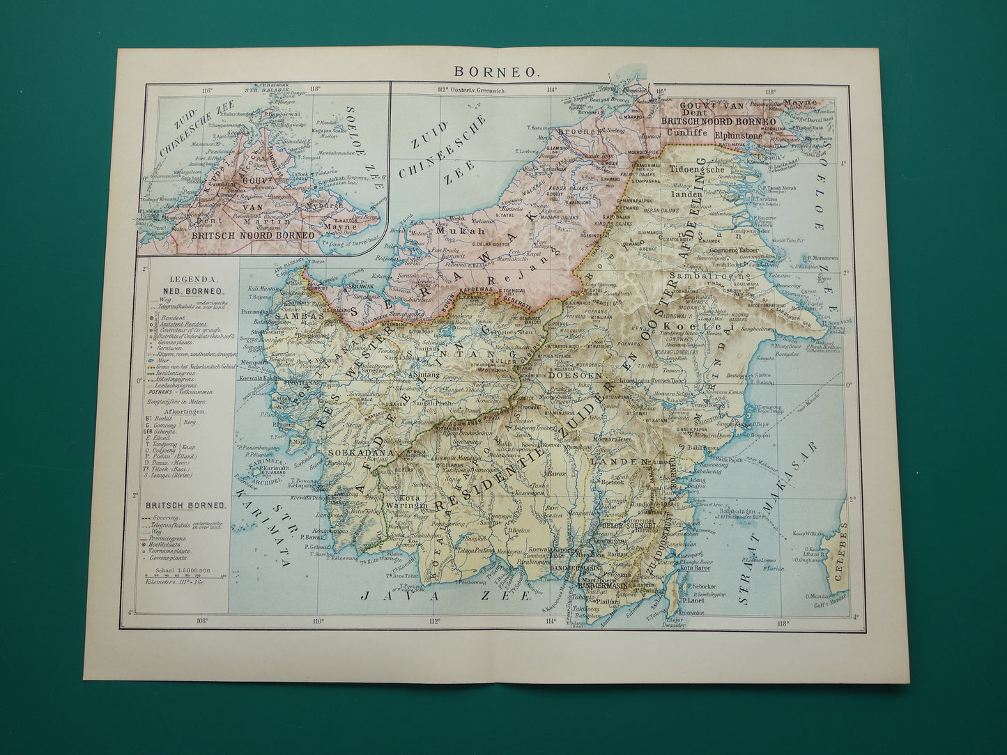 BORNEO old map from 1915 original Dutch vintage map Indonesia