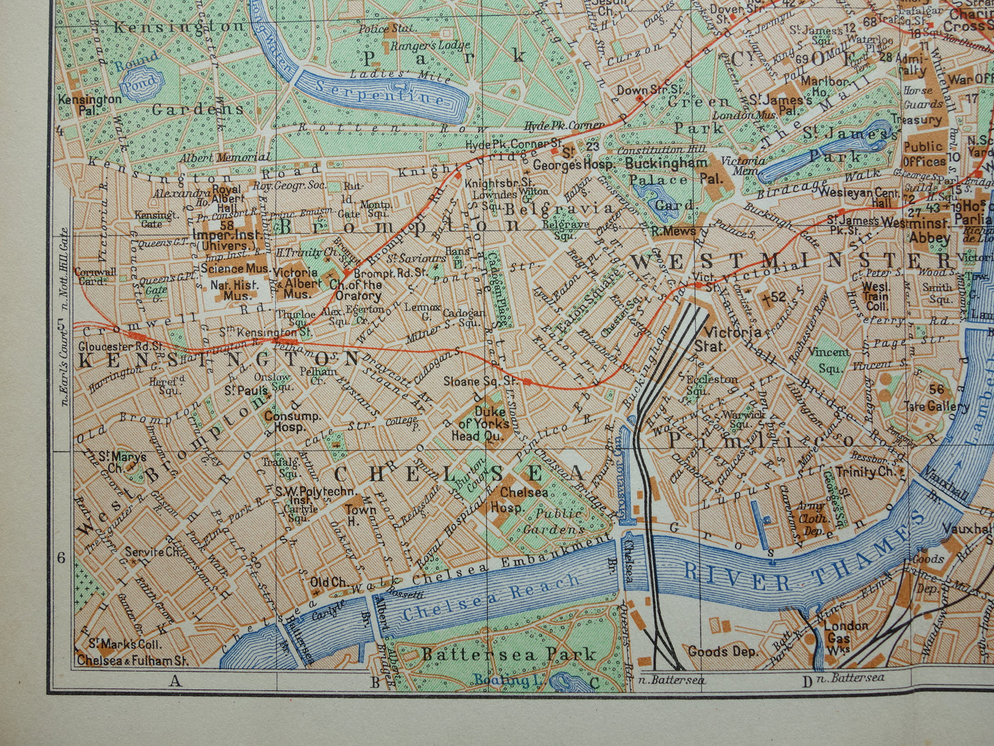 LONDON alte Karte von 1936 originale niederländische antike Karte des Zentrums von London City Westend Westminster