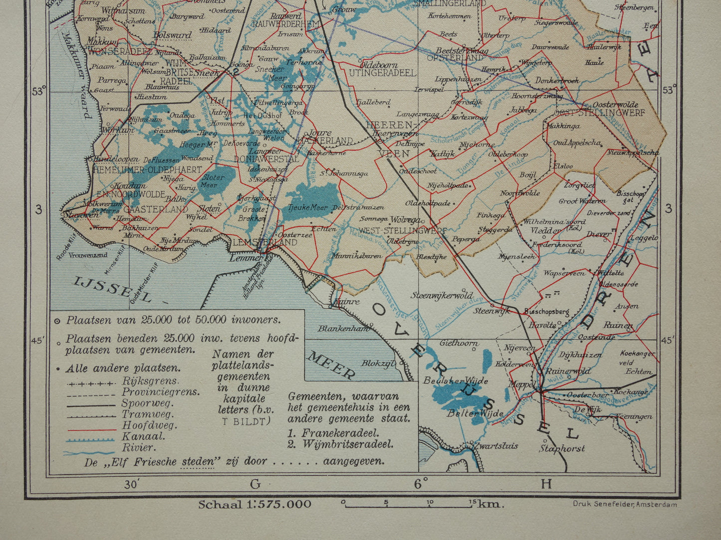 FRIESLAND Old map of the province of Friesland from 1935 small original vintage historical map