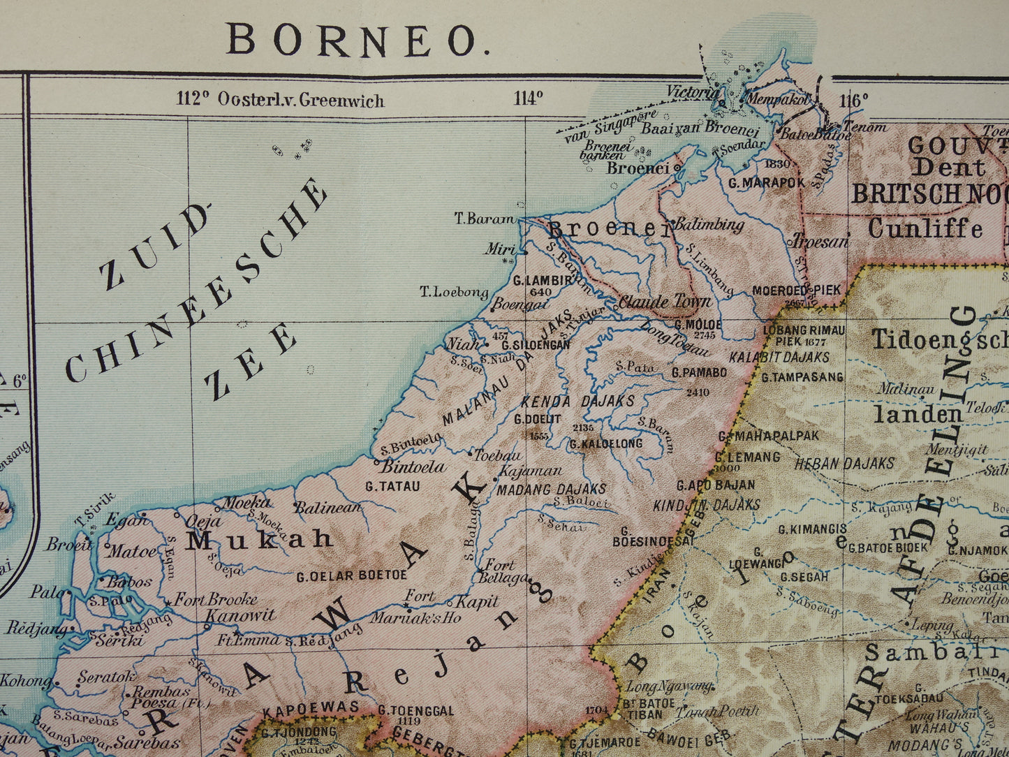 BORNEO old map from 1915 original Dutch vintage map Indonesia
