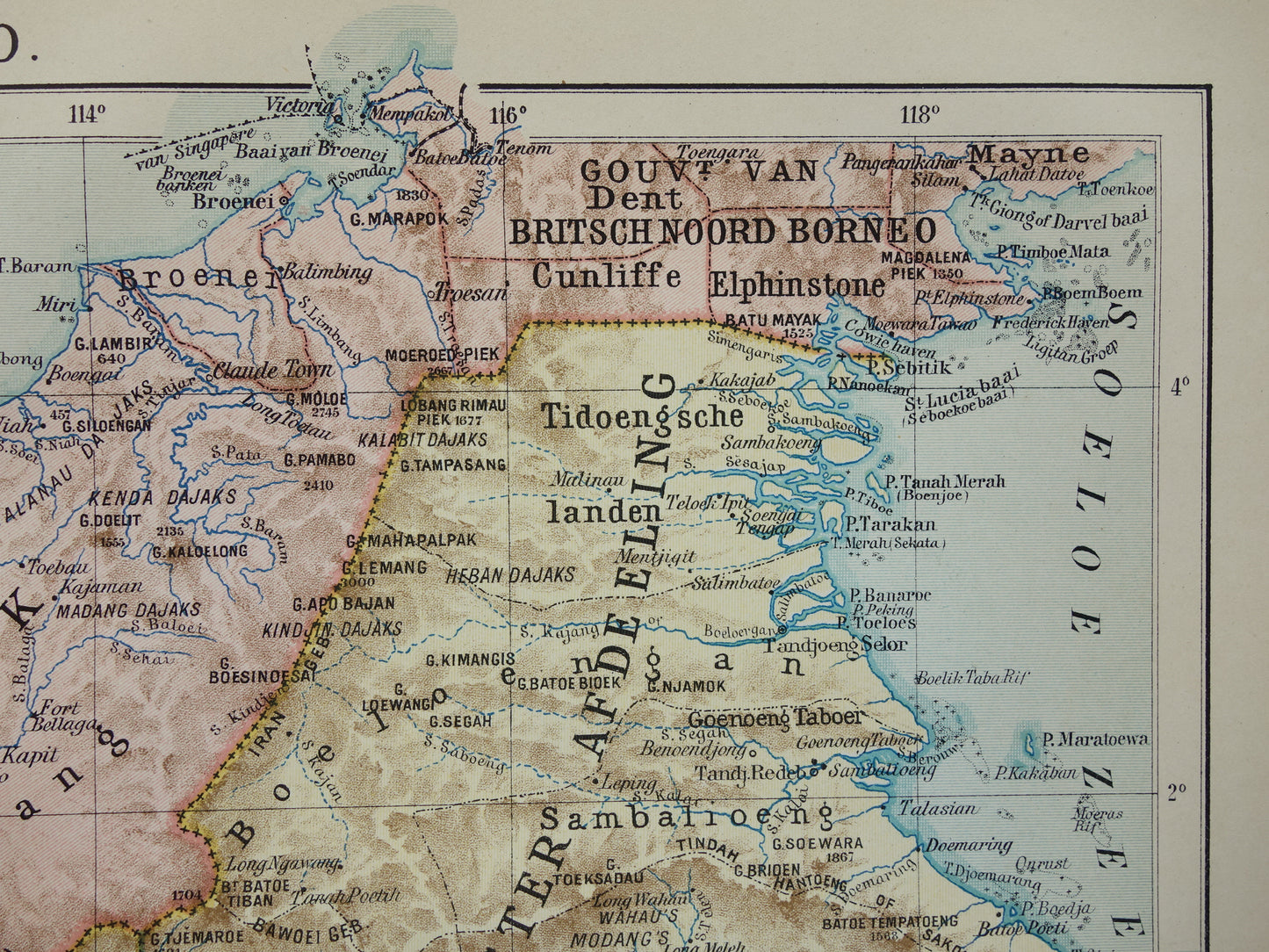 BORNEO old map from 1915 original Dutch vintage map Indonesia