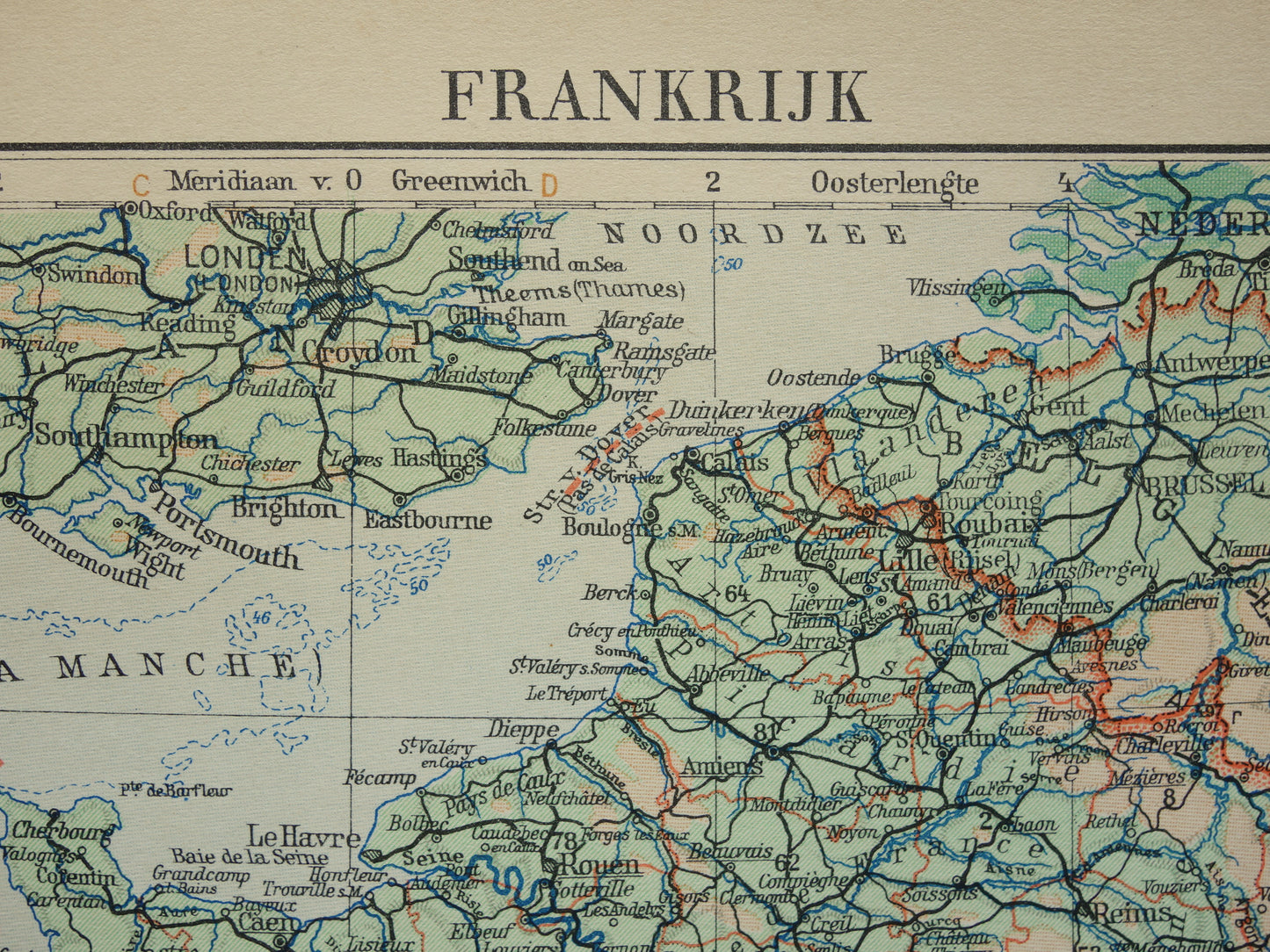 FRANCE Old Dutch map of France from 1935 original vintage country map relief map