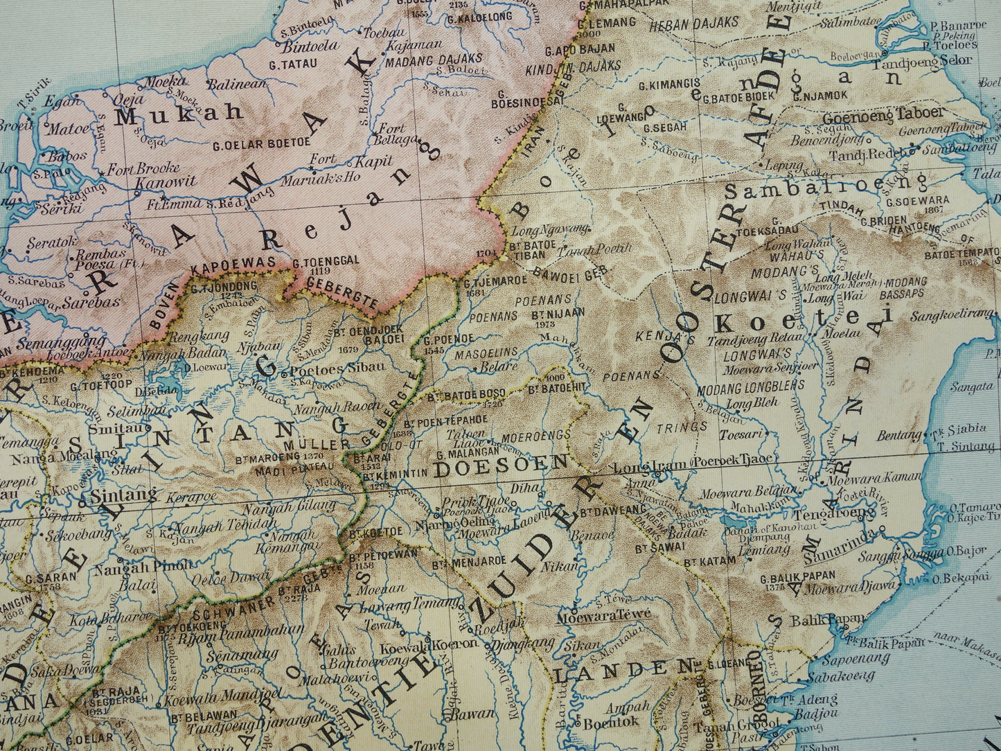 BORNEO old map from 1915 original Dutch vintage map Indonesia