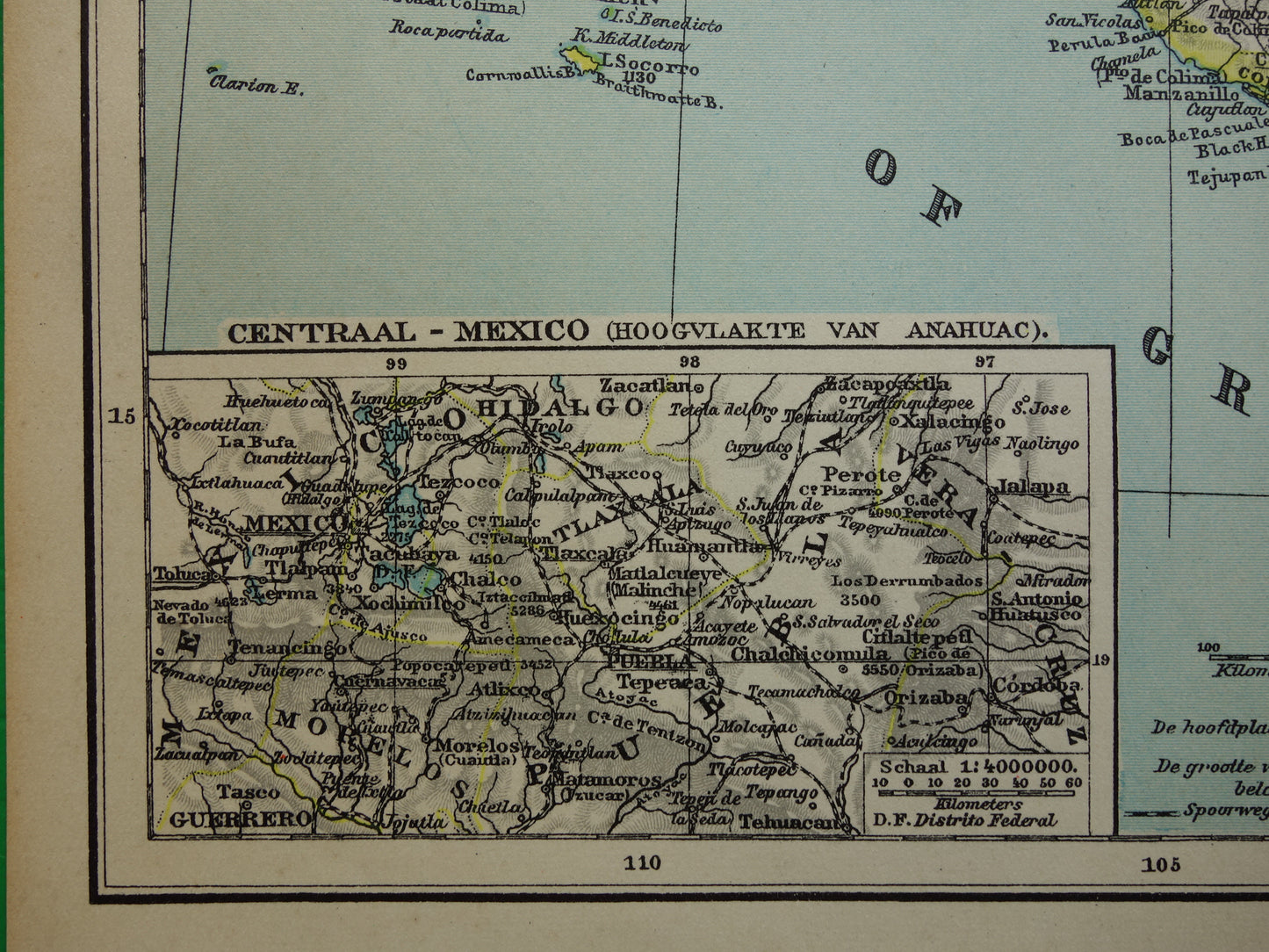MEXICO Vintage map of Mexico from 1937 original old Dutch map
