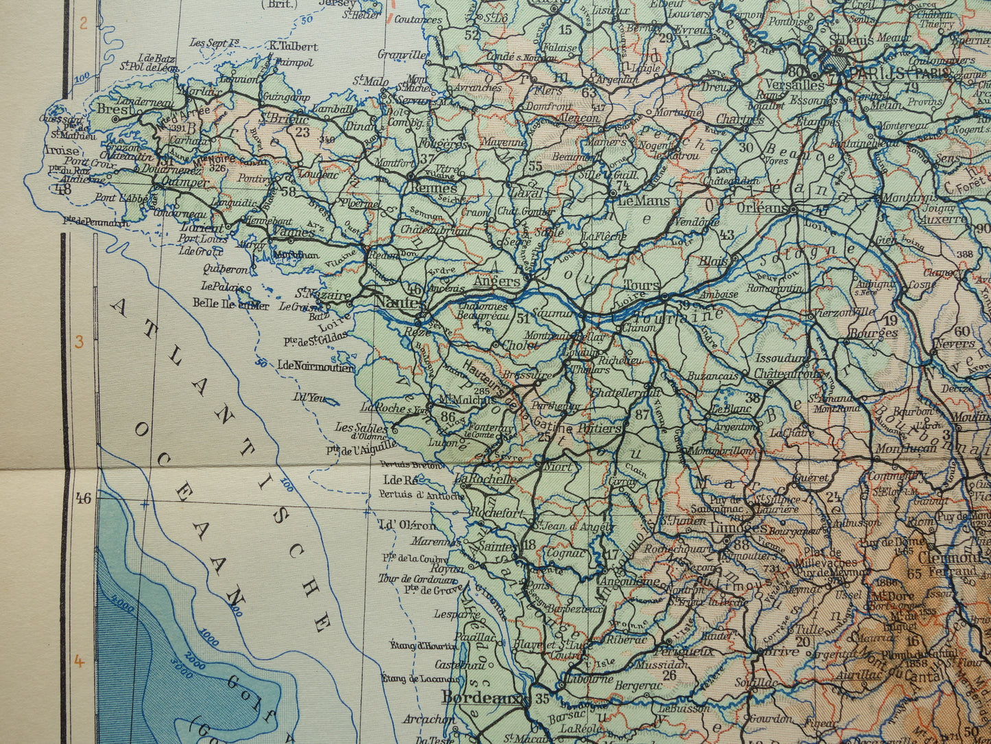 FRANCE Old Dutch map of France from 1935 original vintage country map relief map