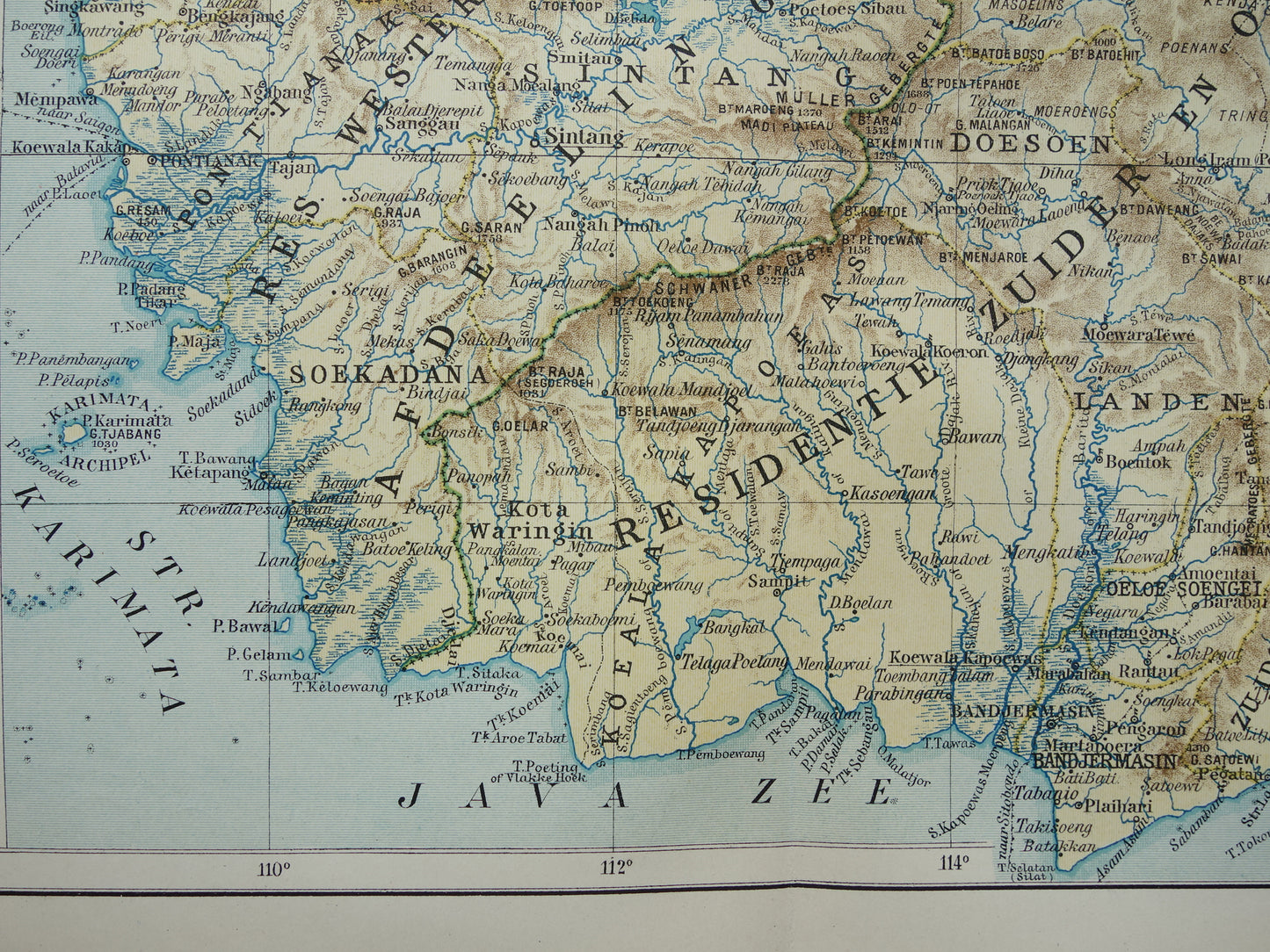 BORNEO old map from 1915 original Dutch vintage map Indonesia