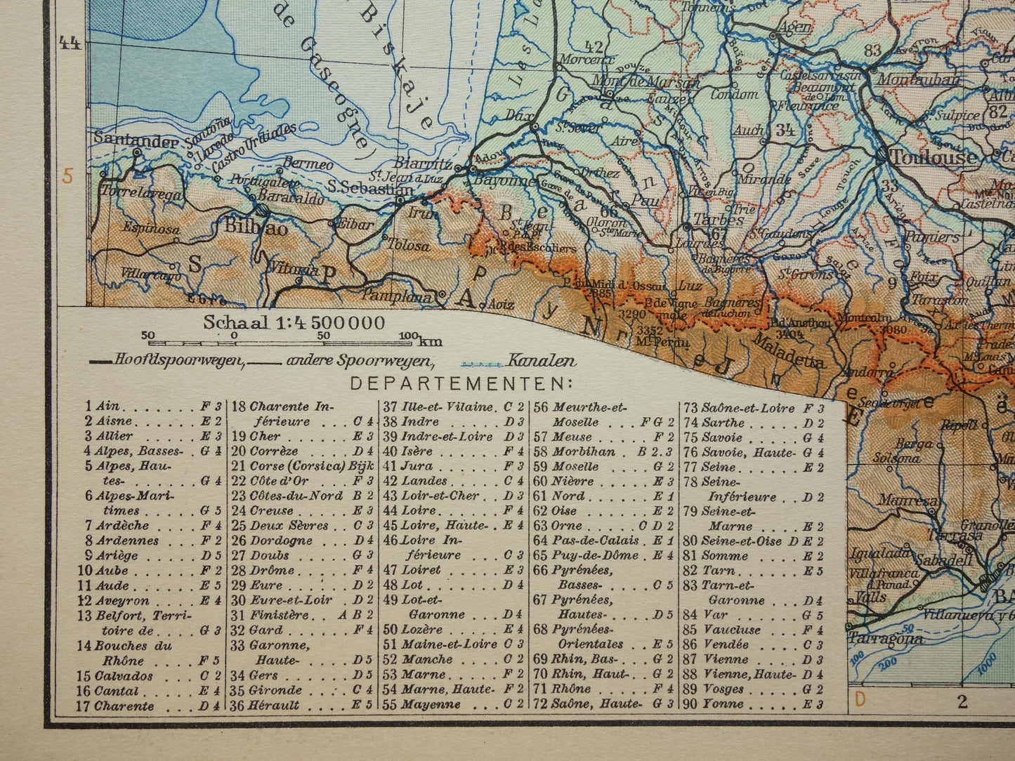 FRANCE Old Dutch map of France from 1935 original vintage country map relief map