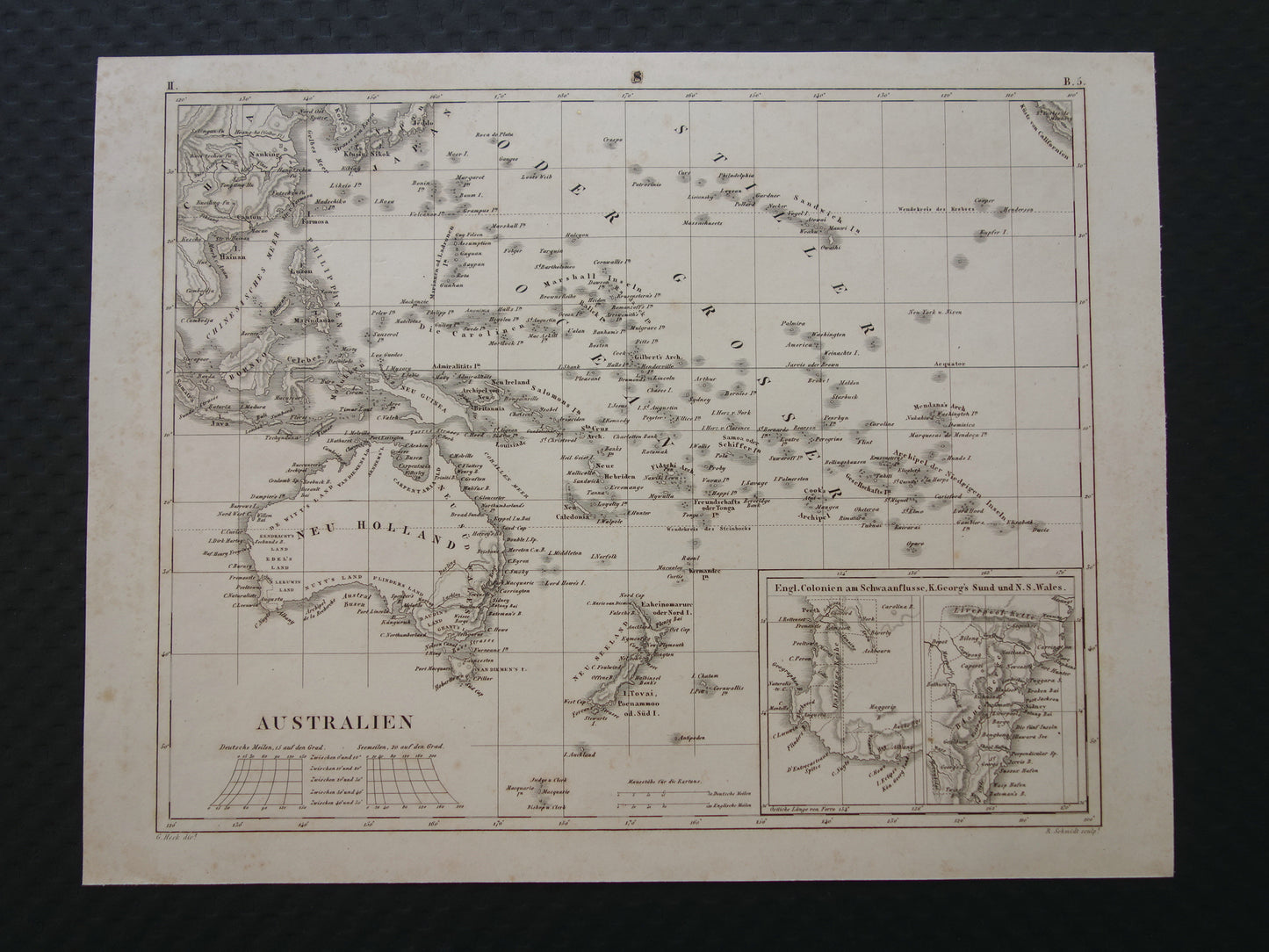 OCEANIË antieke kaart van Oceanië 175+ jaar oude landkaart van continent met Australië Nieuw-Zeeland uit 1849 - originele vintage historische kaarten
