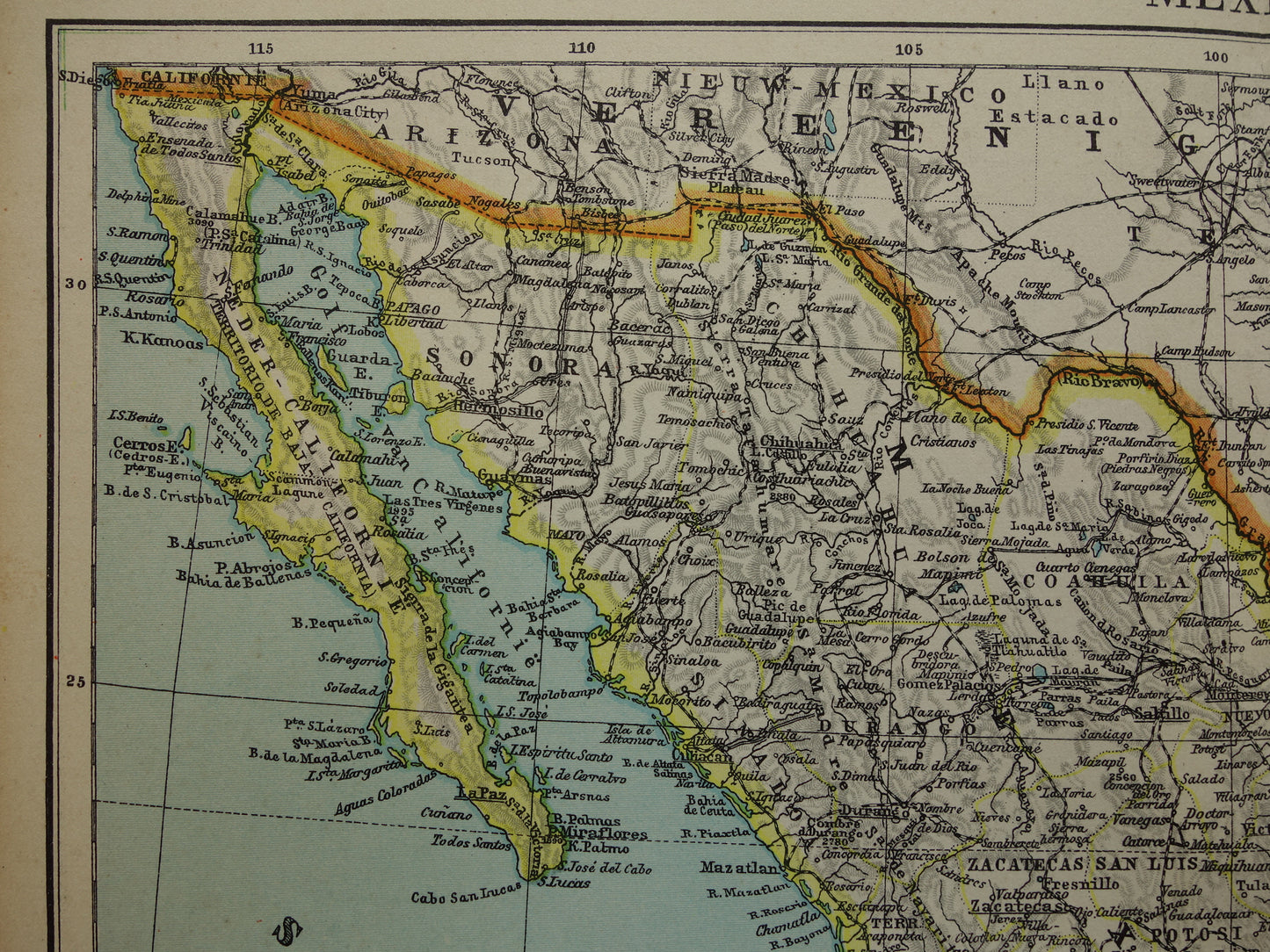 MEXICO Vintage map of Mexico from 1937 original old Dutch map