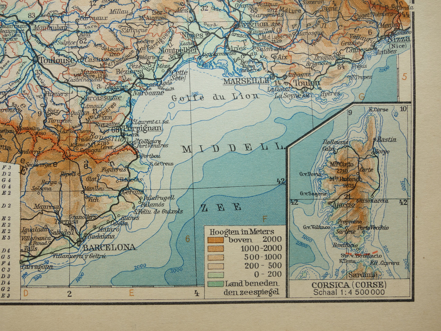 FRANCE Old Dutch map of France from 1935 original vintage country map relief map